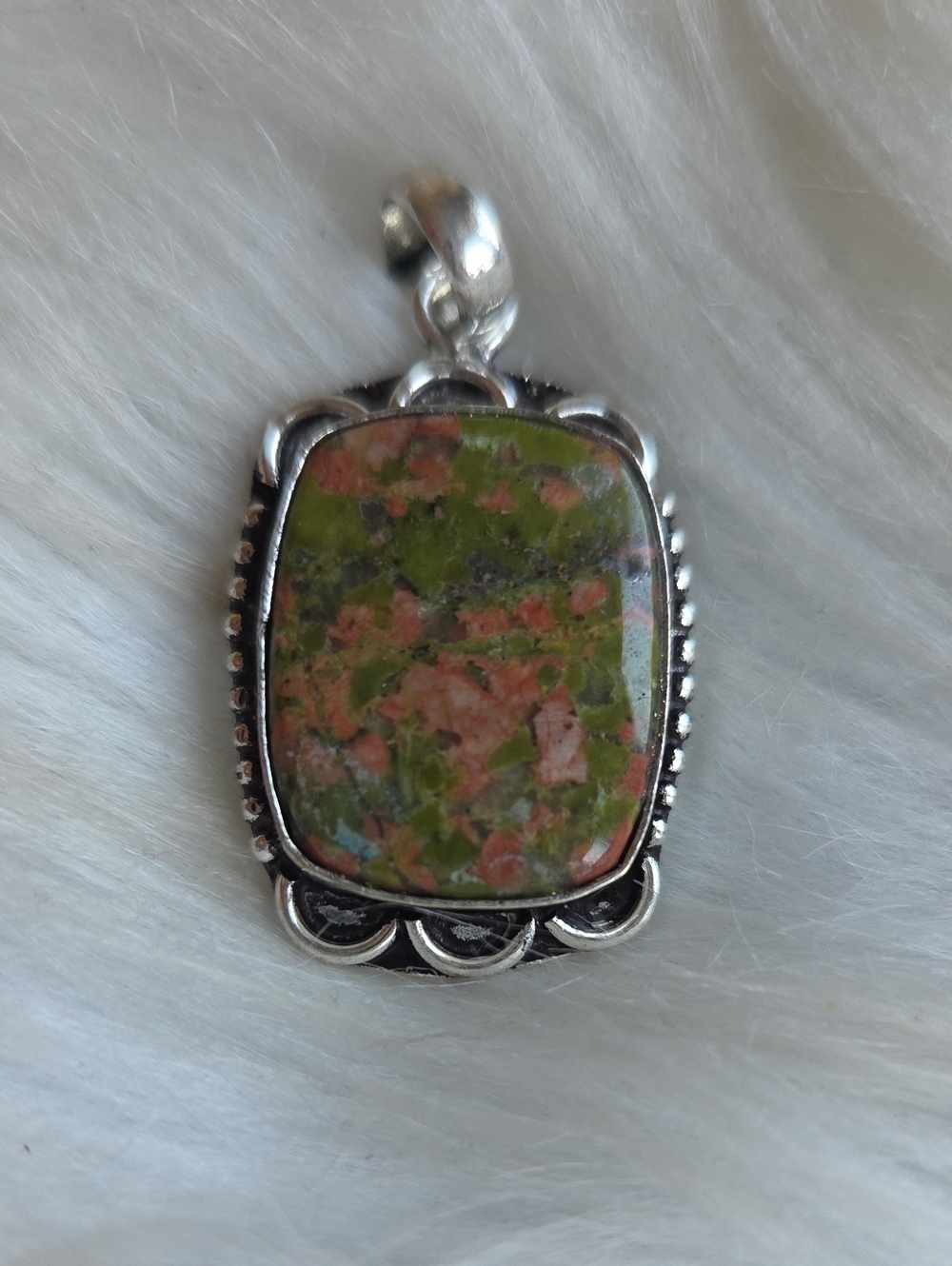 Unakite Silver Plated Gemstone Necklace Pendant